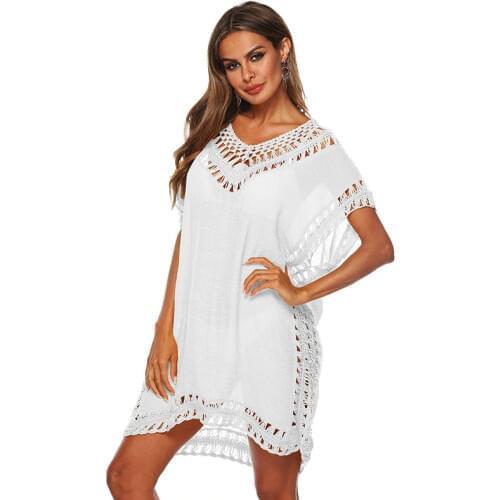 New Swim Suit Cover Up Woman Hollow Loose V-neck Beach Bikini Cover Up Swimwear Beach Skirt Tunic Robe Women Beach Cover Ups