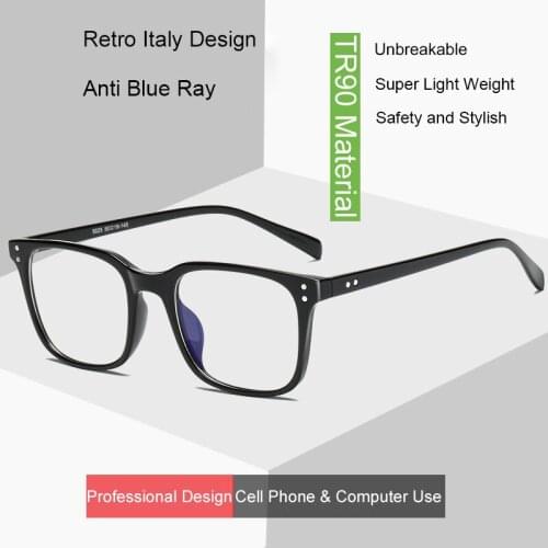 Anti Blue Ray Glasses Square TR90 Blue Light Blocking Eyewear Classic Optical Frame UV400 Unisex Lentes De Sol With Free Box