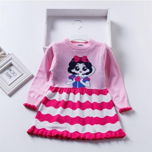 Autumn Kids Clothes Snow White Princess Knitted Sweater Dresses Cute Little Girls Costume Warm Vestidos Christmas Costume