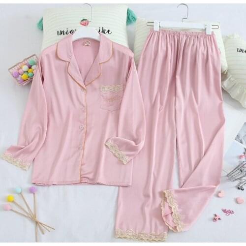 2PC New Arrival Womens Spring Summer Autumn Pajamas Satin Ice Silk Long Sleeve Pants Luxury Lounge Home Colorful Suit Sleepwear