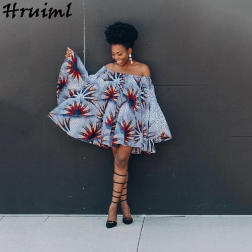 Fashion Flare Sleeve Women Dress Loose Africa Style Printting Strapless Sexy Dress Elegance Summer Dress For Women Streetwear
