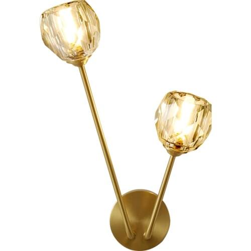 Full Copper Wall Light Luxury 2 Lamps Crystal Glass Wall Sconce Post Modern Foyer Bedroom Bathroom Mirror Art Decor Luminaire