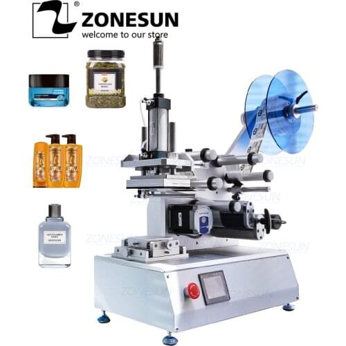 ZONESUN Semi-automatic XL-T802 Model PET Plastic Tin Can Glass Water Milk Juicer Flat Bottle Labeling Machine
