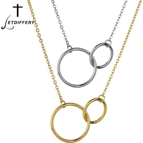 Letdiffery Simple Two Circles Women Summer Necklaces Gold Stainless Steel Geometric Party Jewelry