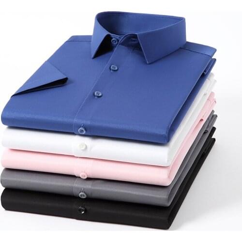 Summer Oversized Colorful Short Sleeve Shirt Men Korean Breathable Slim Fit Boys Office Wear Business Social Collar Shirt Male