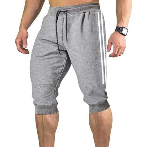 Summer Men Elastic Waistband Casual Drawstring Below Knee Pockets Thin Harem Sports Loose Shorts Capri Pants Sweatpants