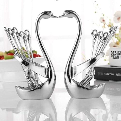 Alloy Swan Fork Tableware bone china Set Stand Holder Dinnerware Sets Holder Wedding Party Decoration dinner silverware