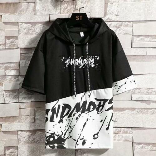 Summer Mens Hoodies Fashion Harajuku Hip Hop Streetwear Sweatshirt Men Casual Men Clothing Short Sleeve Patchwork Hoodies Men