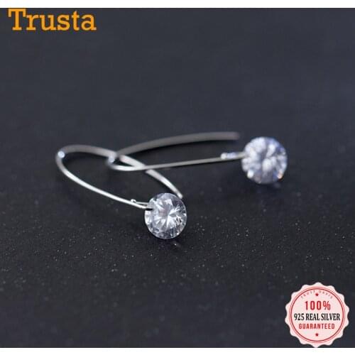Trusta 2018 Womens Fashion 100% 925 Real Sterling Silver 8mmX32mm CZ Stud Earrings Girl Lady Xmas Gift DS551