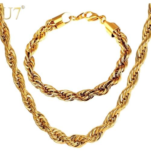 U7 Stainless Steel 9MM Twisted Rope Chain Necklace Set Wholesale Chain Necklace And Bracelet Men Jewelry Sets S840
