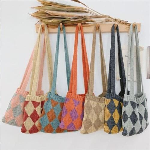 Vintage Plaid Girls Baby Knit Shoulder Bag Winter New Childrens Wool Messenger Bags Kids Boys Coin Purse Small Tote Handbags