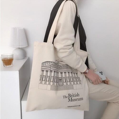 Women Canvas Bag British Museum Print Cotton Shoulder Bags for Girls Eco Shopping Bags Simple Casual Tote Cloth Books Handbag