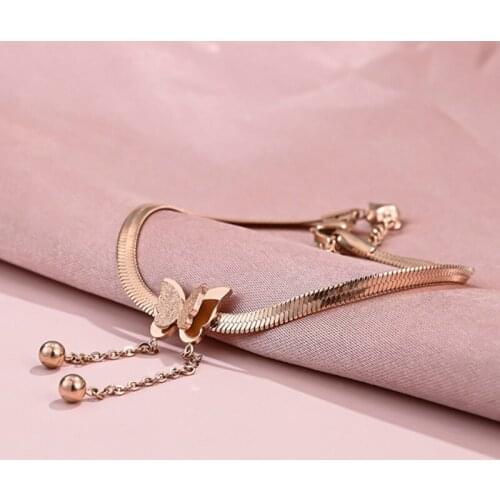 BTS-572 Titanium Steel Gilded Butterfly Bracelet for Woman 2020 New Kpop Tassel Bracelet Girl Friend Gift Fashion Jewelry
