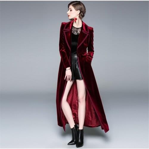 2019 Long Trench Coat Womens coats Autumn Winter Velvet Trench Notched Collar Length Office clothing Lady fashion Outerwear