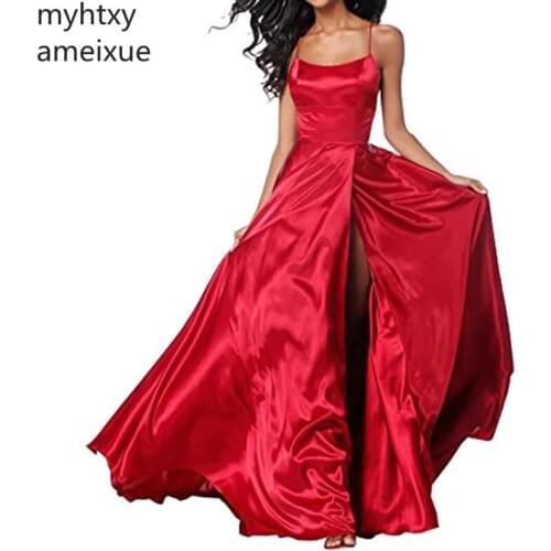 Multicolor Straps Side Slit Plus Size Evening Gown Dresses For Women Floor Length A-Line Silk Satin Simple Style Prom Party Gown