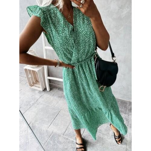 Summer Dress Femme Robes Women Floral Print A-Line Dresses Y2K Ruffles Sleeveless Long Dress For Womens Clothing 2021 Vestidos