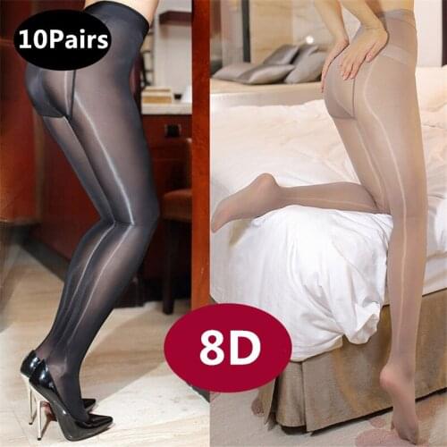 10Pcs/lot 8D Womens Crotchless Elastic Magical Tights Glitter Pantyhose Anti Hook Sexy Closed Crotch Shiny Tights Medias