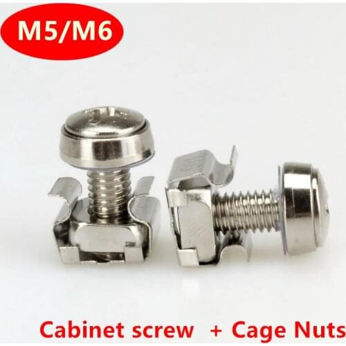 100 set M5 M6 Cabinet Screw Nut Quartet Floating Nut Cassette Elastic Enclosure Card Cage Captive Nut Screws Nuts