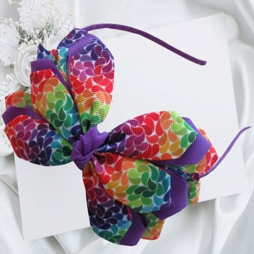 14 pcs New Arrival Three layers Colorful rainbow class flower leaves Headband 4.5-5" Angel Wing Bow