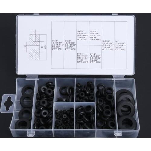 180pcs Rubber Grommets 8 Popular Sizes Retaining Ring Set Blanking Hole Wiring Cable Gasket Kits Hardware Tools
