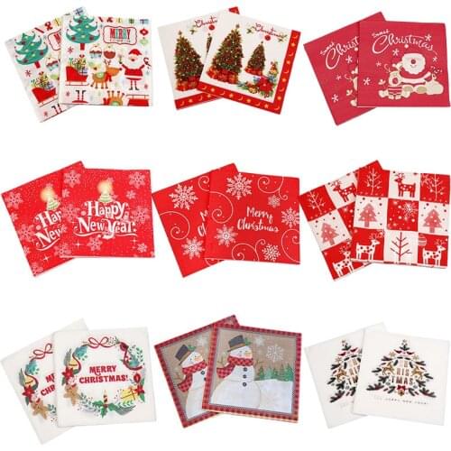 20pc 33*33cm Christmas Napkin Santa Claus Snowman Pattern Paper Towels Napkin Merry Christmas Decoration Dinner Table Decoration