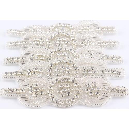 5pcs/lot)Lovely Design Round Crystal Rhinestone Appliques Patch Hot-Fix Beaded Rhinestone Trim For Girl Garments Headbands