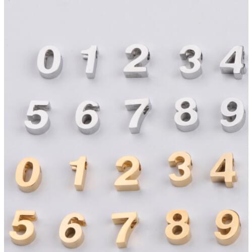 5pcs/lot Mirror Polished 1.8mm Hole Stainless Steel Arabic Numerals Number DIY Charm Pendant for making Bracelets Necklace