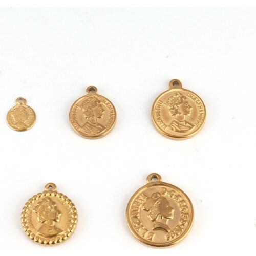 5pcs Stainless Steel diy jewelry charms Commemorative Queen Coin Designer charms for jewelry making Necklaces Pendants 5 Style