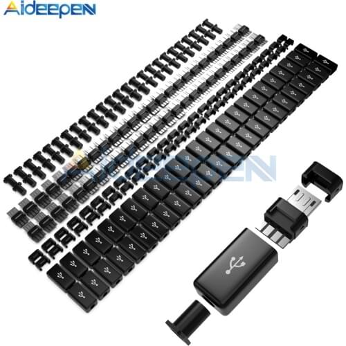 50Pcs Micro USB Male Plug Connector with Covers DIY Kit