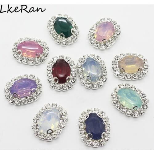 New Color 10Pcs 15*20mm Resin Acrylic Oval Rhinestone Button Silver Germent Flower Center DIY Accessories Handcraft