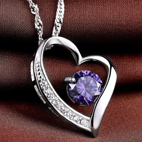 LIAMTING Authentic Womens 925 Sterling Silver Heart Charms Chains With Cubic Zirconia Lovely Pure Silver Necklace Jewelry VA008