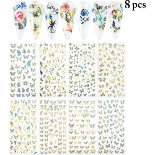 8 Sheets Kapmore Colorful Butterfly Nail Stickers Adhesive Nail Decals Manicure Decals for Women Girls Manicure Tools