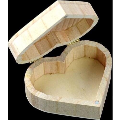 Wooden Jewelry Storage Box Crafts Wood Heart Shape Chic Art Mud Base DIY Storage Cases For Jewelry Container Accessories