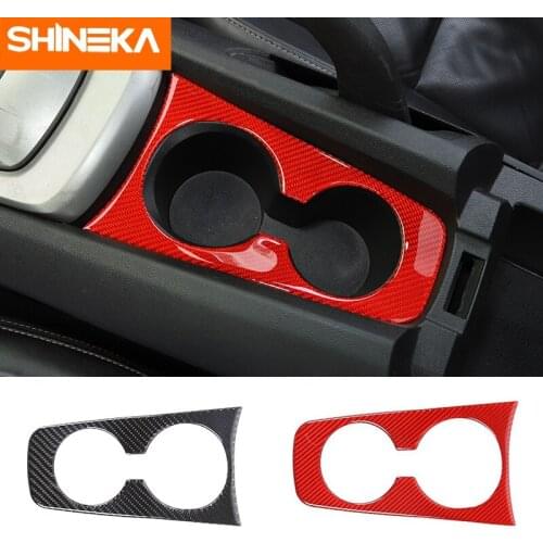 SHINEKA Carbon Fiber Interior Front Water Cup Holder Decoration Cover Trim Stickers For Chevrolet Camaro 2012-2015 Accessories