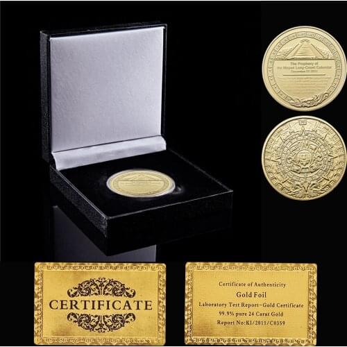 Mayan Calendar Ancient Calendars Gold Plated Aztec Commemorative Coin W/ Luxury Box Display