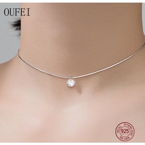 Crystal Necklace For Women 925 Sterling Silver Necklace Simple Simple Shiny Zircon Charm Fashion Neck Chain Necklace Jewelry
