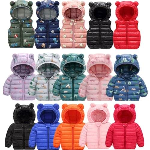 Infant Boys Girls Jackets Kids Light Down Coats Children Clothes Autumn Winter Warm Outwears Ear Hoodies Vests 1-4T