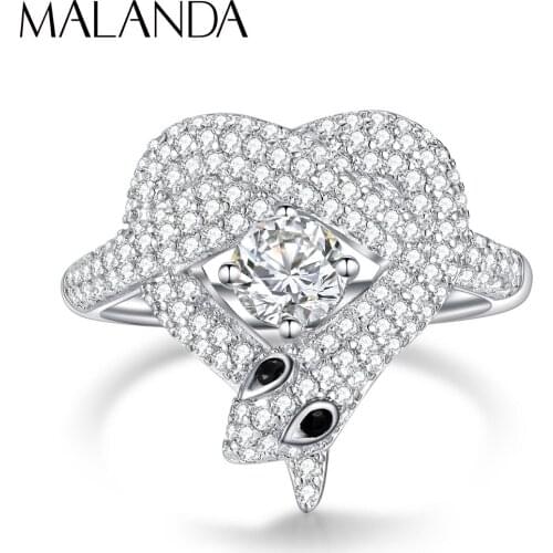 Malanda Original Design New Fashion Heart Shape Snake Rings For Women Top Zircon Silver Color Ring Girl Lovers Gfit