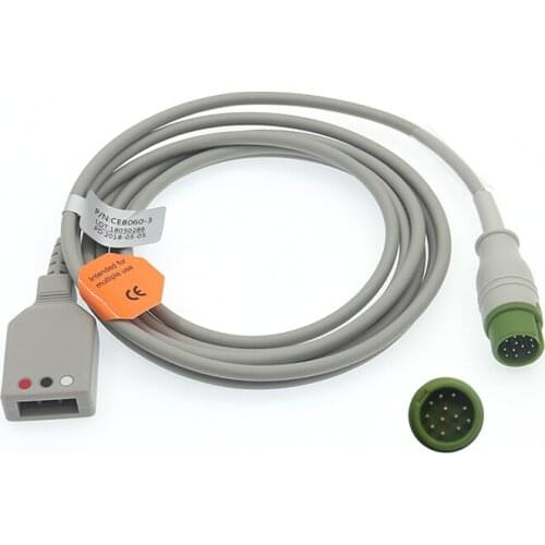 Mindray T5/T6/T8 3 Lead ECG Trunk Cable with 12 Pin Connector T Type