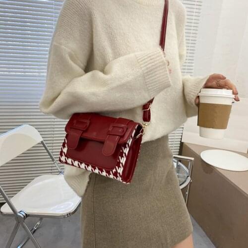 Fashion Plaid Pattern Square Shoulder Messenger Bags For Women Casual Splicing Color PU Leather Ladies Crossbody Bags