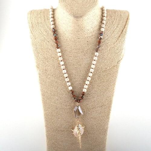 Fashion Jewelry Long Knotted Stones shell Pendant Necklaces For Women Ethnic Necklace