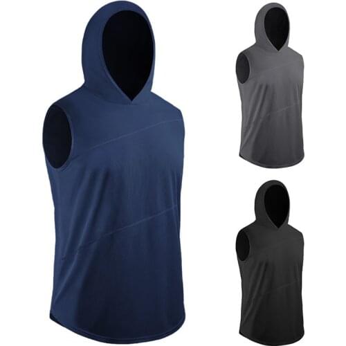 Mens Running Vest Hoodie Sleeveless T-shirts Cycling Vest Quick Dry Breathable Sports Fitness Gym Bodybuilding Tops MK