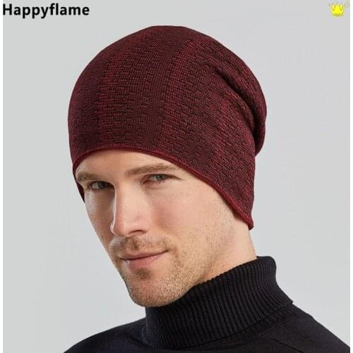 Mens Winter Simplicity Knitted Beanie Unisex Hat Casual Outdoor Plus Velvet Skullies Beanies Warm Bonnet Brimless Woolen Bonnet