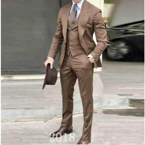 Peaked Lapel Men Suit 2019 3 Pieces Dress Formal Groom Tuxedos Jacket+Pants+Vest