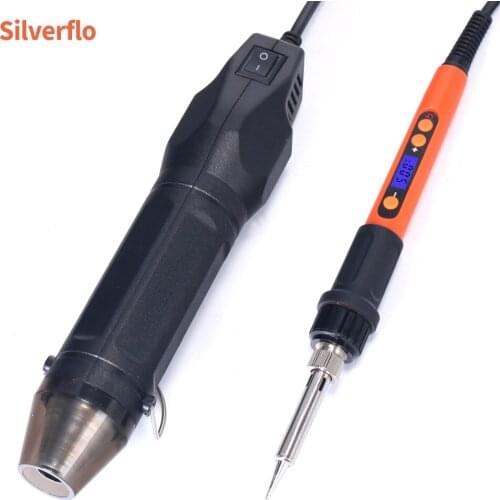 Silverflo 928D 100W Soldering Iron Kit 500 Celsius Digital Temperature Adjustable Soldering Iron Station with Hot Air Dryer