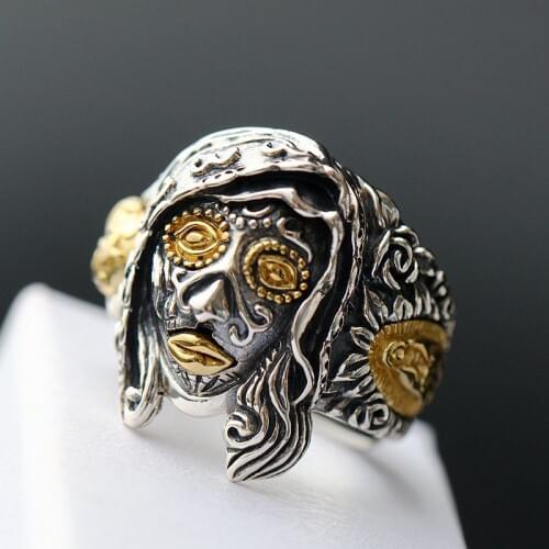Fortune pavilion silver Halloween genie witch Thai silver man ring vintage 925 sterling silver ring for man