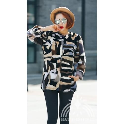 New Natural genuine real Mink Fur coat with hood Women Fashion multi-color colorful jacket out wear custom any size