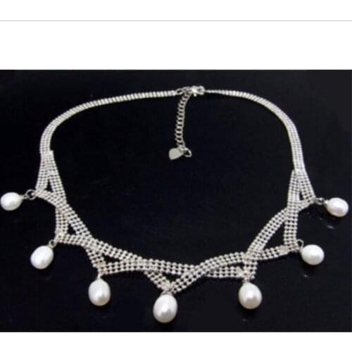 Jewelry Free Shipping 6-7mm White Freshwater Cultured Pearl Bead choker Necklace
