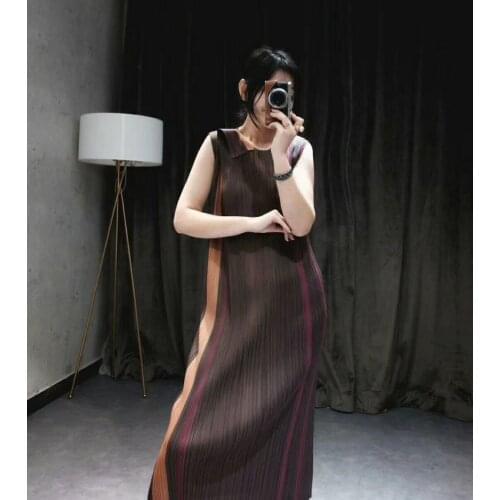 HOT SELLING Miyake fold o-neck patchwork dress the sleeveless straight dress IN STOCK