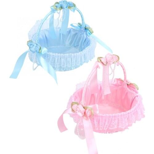 Portable Romantic Wedding Lace Flower Girl Basket Candy Container Rose Petal Storage Basket Party Ceremony Wedding Decoration